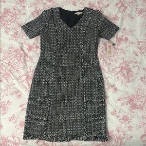 Nanette Lepore Black and White Sheath Dress V-Neck Short Sleeve